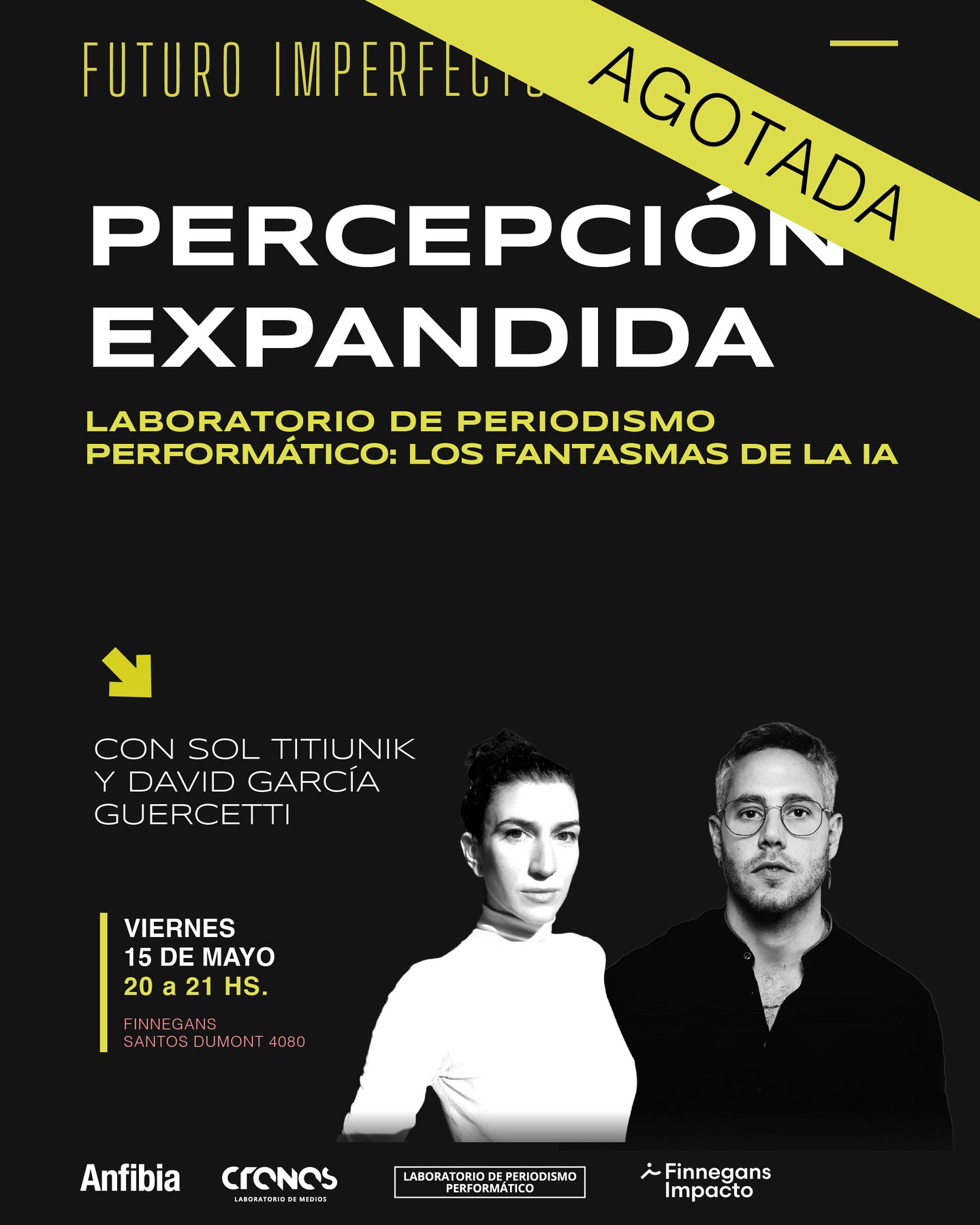 Flyer de Percepción Expandida en Futuro Imperfecto, Festival Anfibio, Finnegans